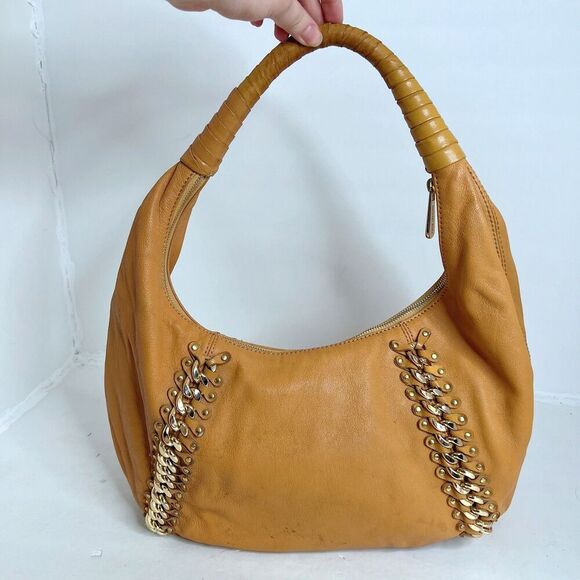 Michael Kors y2k Vintage ID Chain Hobo Bag Tan Light Brown Shoulder Bag - Picture 3 of 13